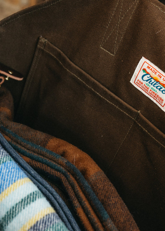 Newcomb tote detail - Wickett and Craig leather handles and beefy duck canvas interior