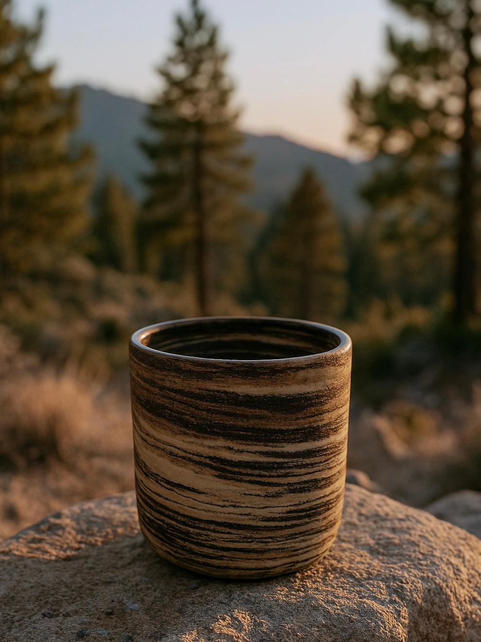 Earthware Cup filled with coffee on table setting