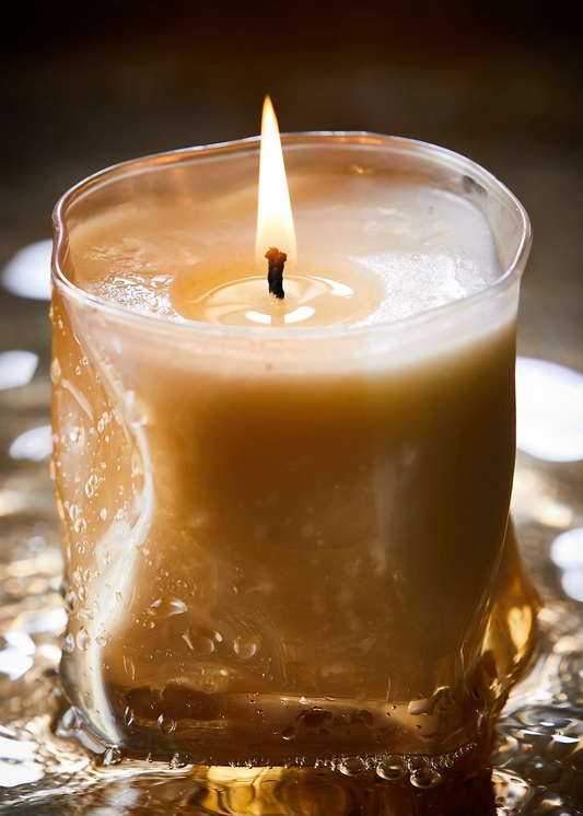 Close-up of Fireside No.1 candle label and branding