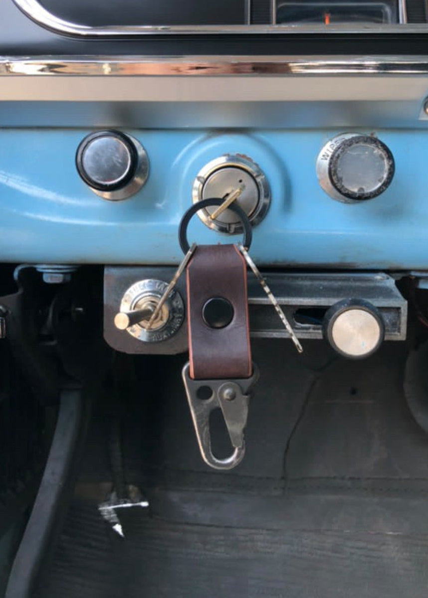 WWII leather keychain with vintage military clip