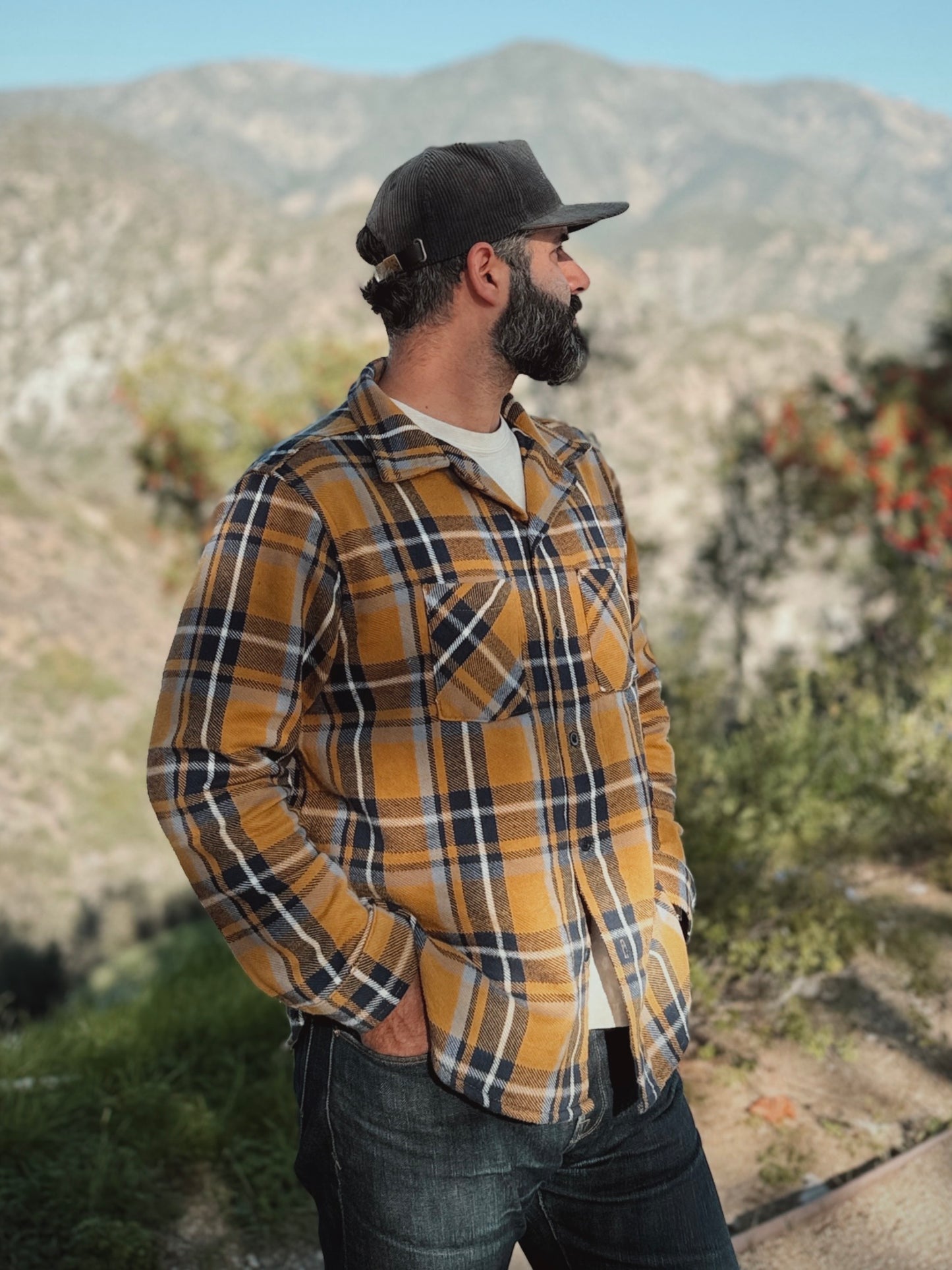 Foothill Flannel in Japanese Brushed Twill Yellow and Blue side view