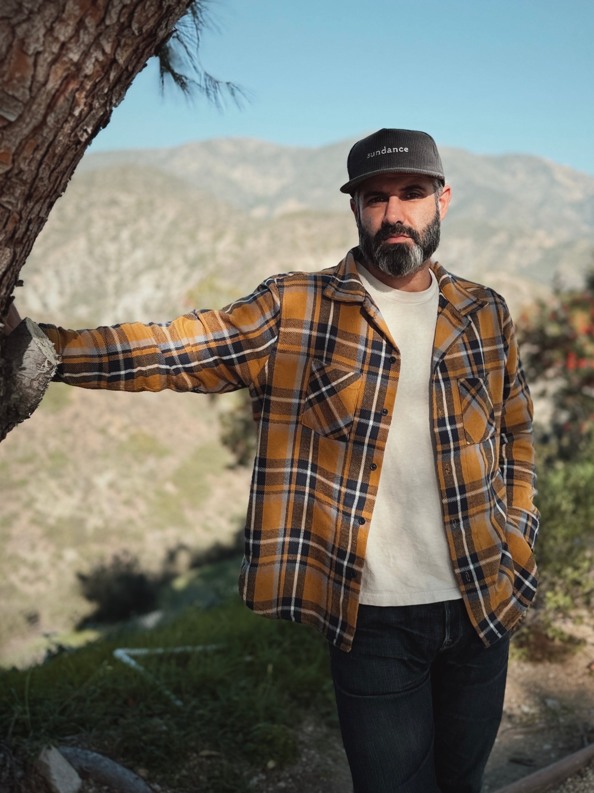 Foothill Flannel in Japanese Brushed Twill yellow and blue with mountains