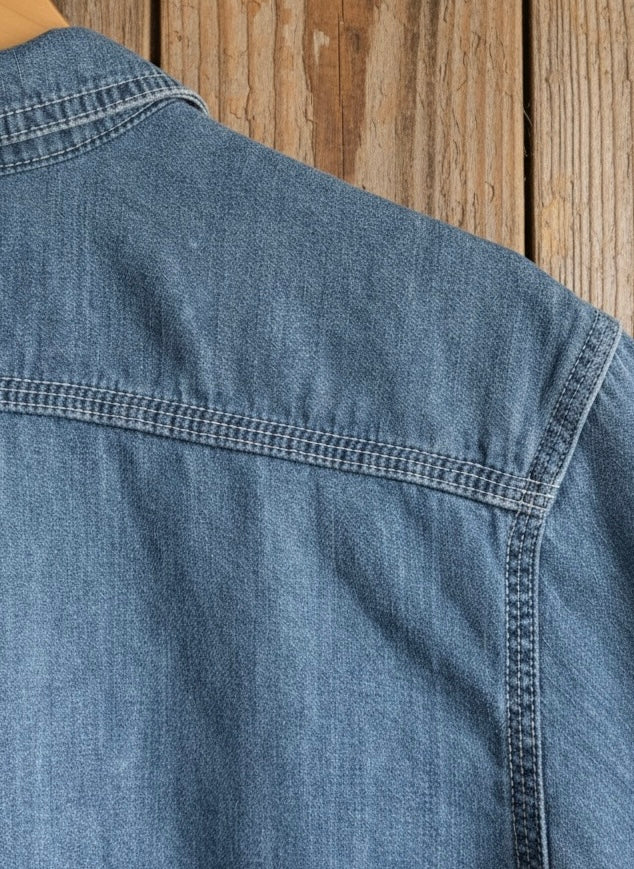 Back view of Lone Pine light wash denim shirt