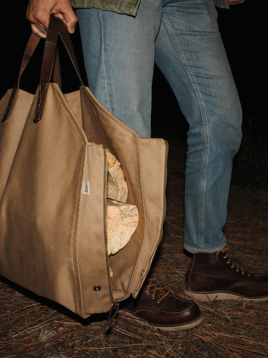 Newcomb tote converted to firewood sling configuration