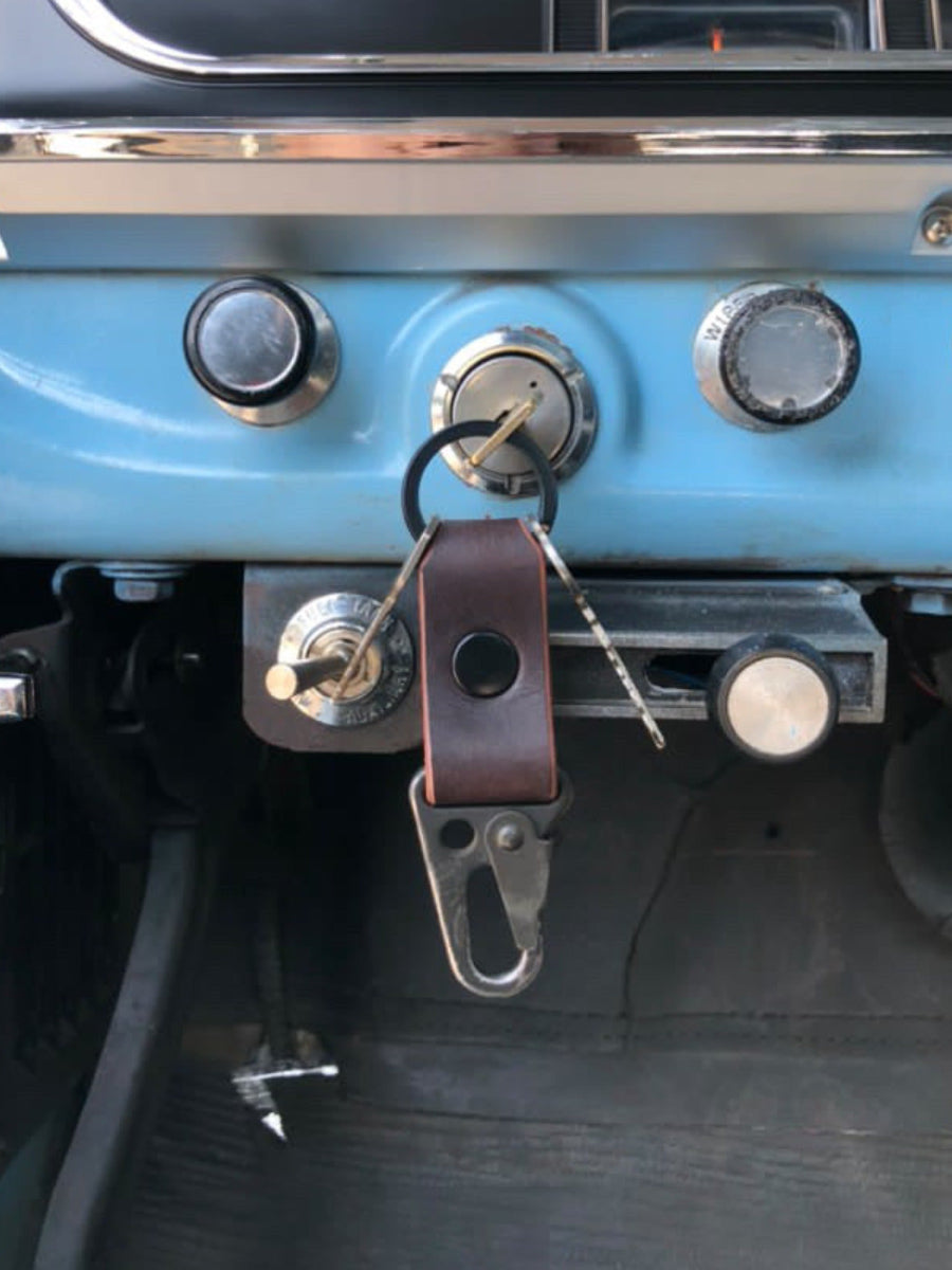 WWII leather keychain with vintage military clip